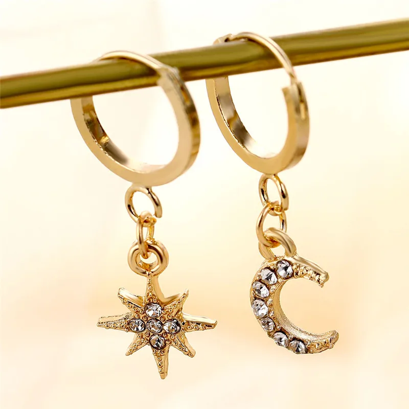 KINFOLK Shiny Crystal Star Moon Earrings Charming for Women 2019 Fashion Dangle Hanging Drop Earing Jewelry | Украшения и