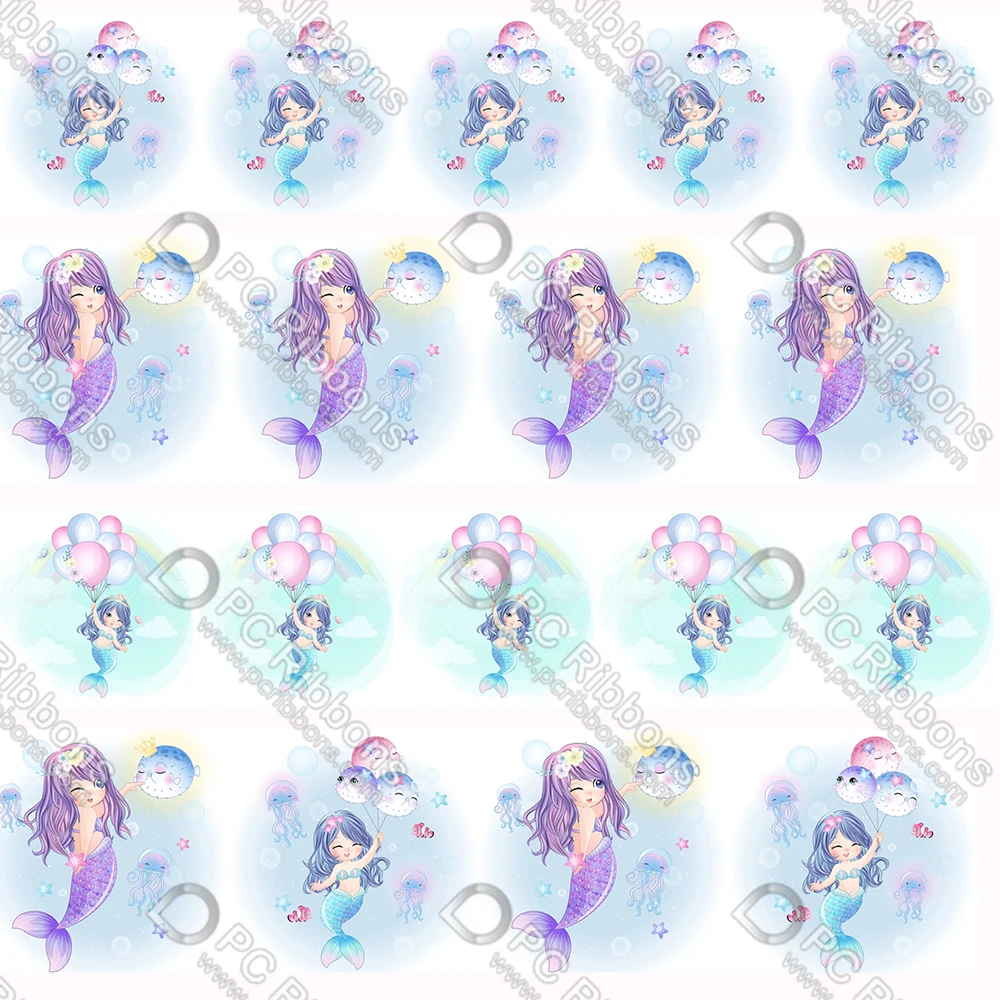 

16-75 мм Русалка с принтом Grosgrain & Sati & Foe & Lanyard DIY материалы ручной работы Рождественский свадебный подарок оберточная лента 50 ярдов