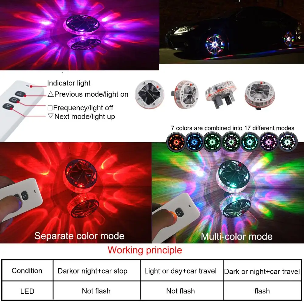 LEADTOPS 4 шт. универсальные автомобильные лампы RGB Hulb на солнечной энергии красочные