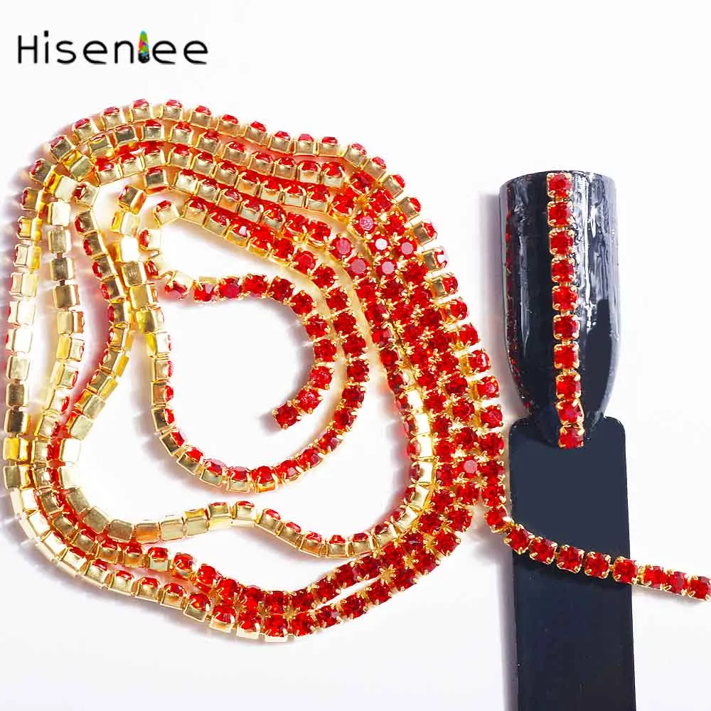 Gold Bottom Red SS6 2 мм 60 см/мешок высокого качества однозубый гвоздь цепь стекло горный хрусталь 3D Мода Шарм DIY Дизайн ногтей украшения - Цвет: Gold Bottom Red