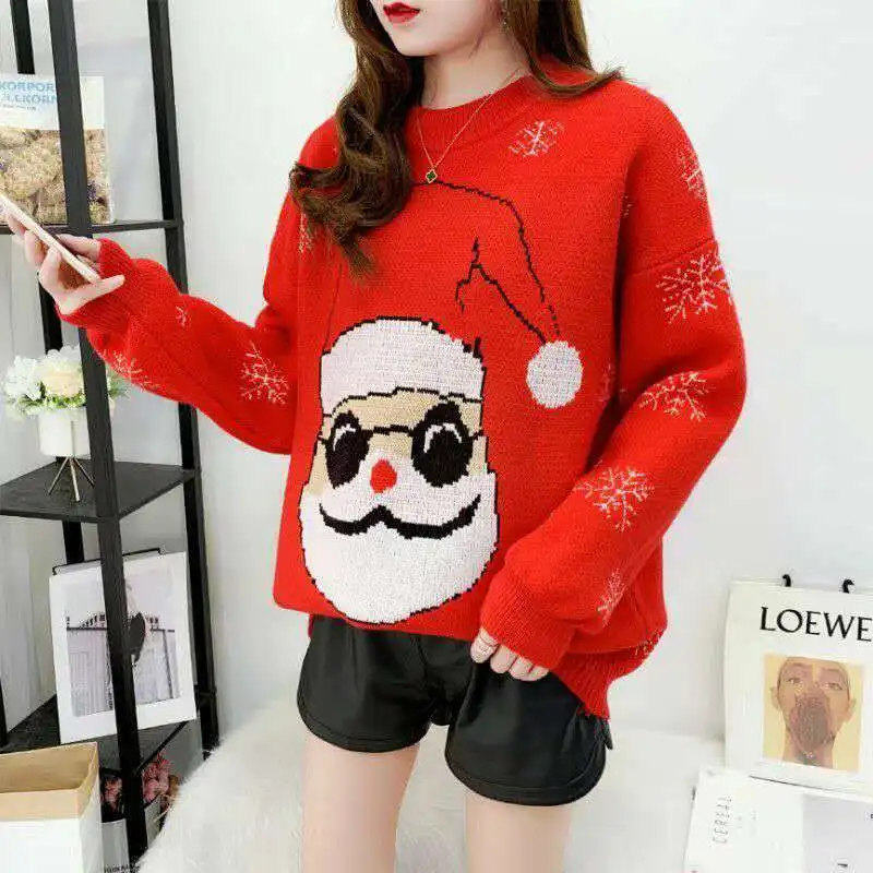 

Ladies knitted sweater Christmas elderly sweater women 2020 autumn and winter new Korean loose pullover sweater