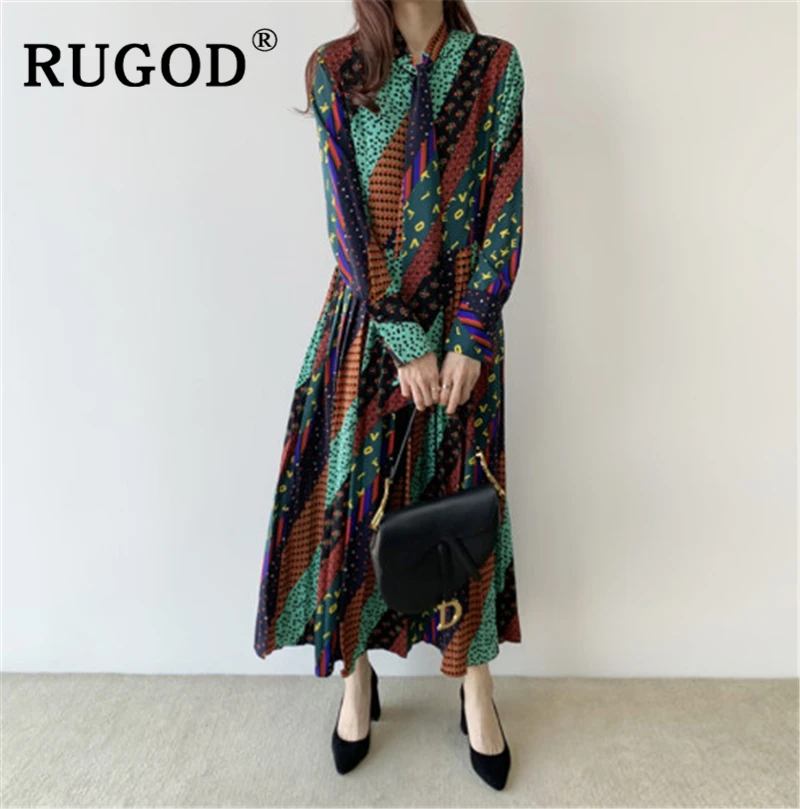 RUGOD винтажное шикарное с принтом женское длинное макси платье для женщин в