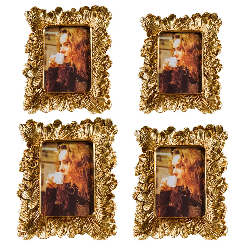 

European Royal Gold Photo Frame Wedding Gift Desktop Iris Flower Photo Frame for Living Room Home Decor