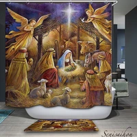 Europe Style Polyester Shower Curtain Birth Jesus Oil Painting Pattern Waterproof Bath Curtains for Bathroom With Hooks