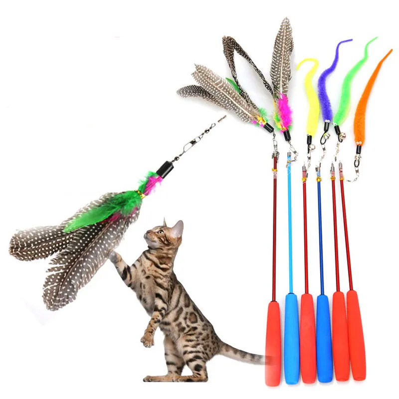 

Retractable Cat Toys Wand with 1Piece Teaser Refills, Interactive Cat Feather Toy for Cat Kitten Having Fun Exerciser Playing