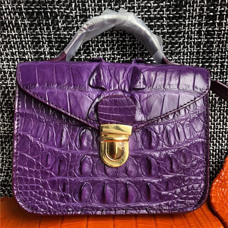 Сумка мессенджер из натуральной кожи крокодила Женская мини сумка черного цвета