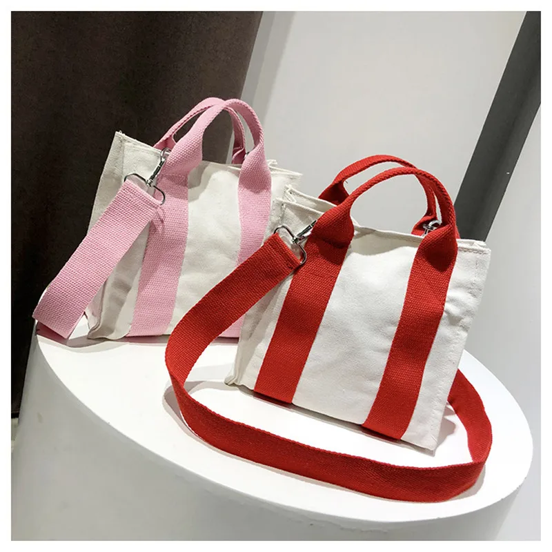 

2020 Fashion Trend Canvas Crossbody Bag for Women Color Block Simple New Casual Handbag Shoulder Shopping Travel Tote Satchel
