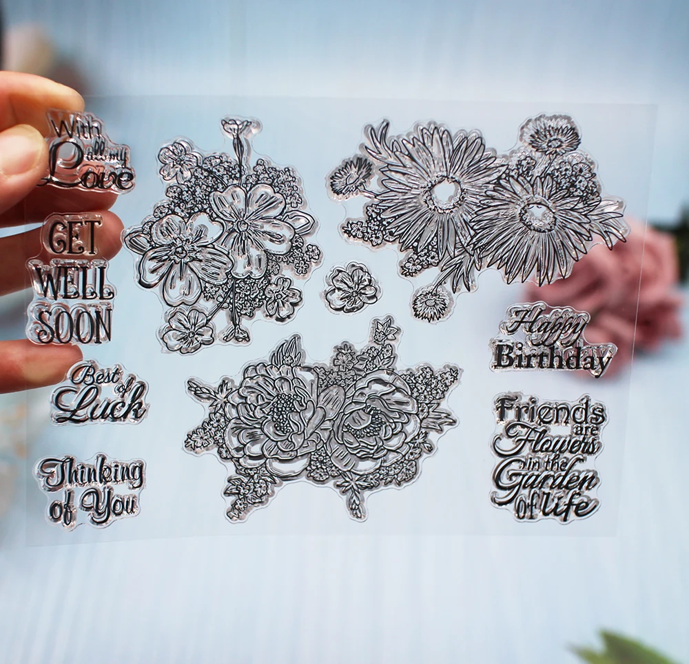 Получить хорошо скоро День Рождения цветы прозрачные штампы Скрапбукинг для
