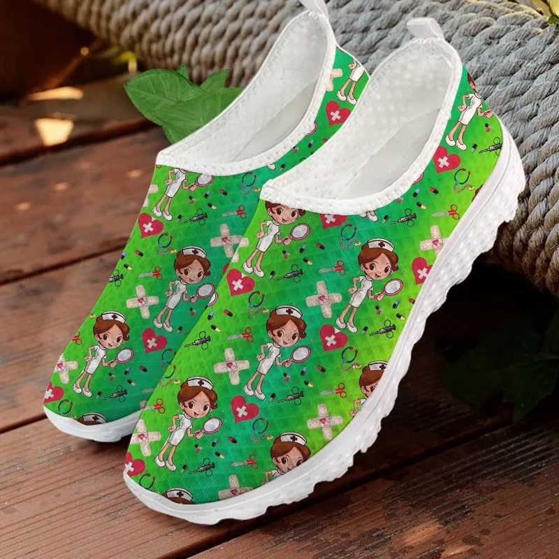 

Кроссовки женские сетчатые на шнуровке, легкие дышащие, с узором для медсестер и девочек, плоская подошва, зеленые, на лето