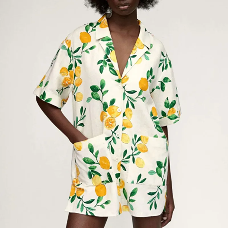 

ZA summer brand women's clothing European and American style casual linen printed shirt holiday style beach dress RA