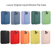 luxury original liquid silicone flip case for iphone 13 12 11 pro max xs x xr max 8 7 plus se mini wallet card holder book cover