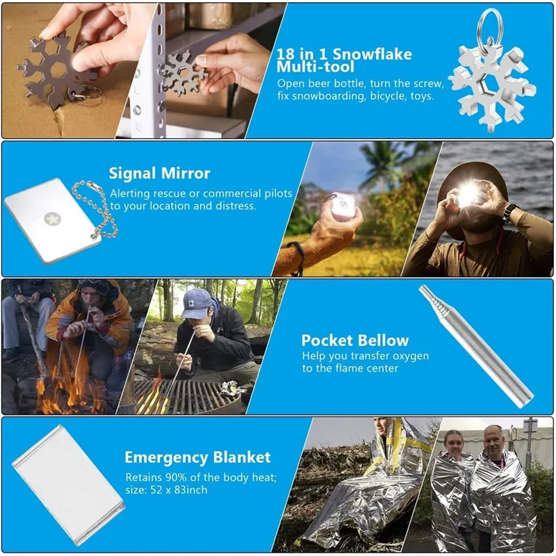 

Tactical Emergency Survival Tool for Camping Hiking Hunting 15 in 1 First Aid Gear Pliers Gifts for Men Boyfriend Him Husband