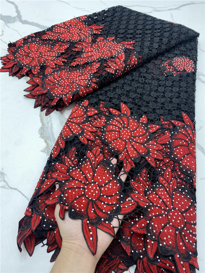 

PGC African Guipure Lace Fabric With Stones Embroiderey French Cord Lace Fabric 2022 High Quality Nigerian Lace Fabrics NI5353-3