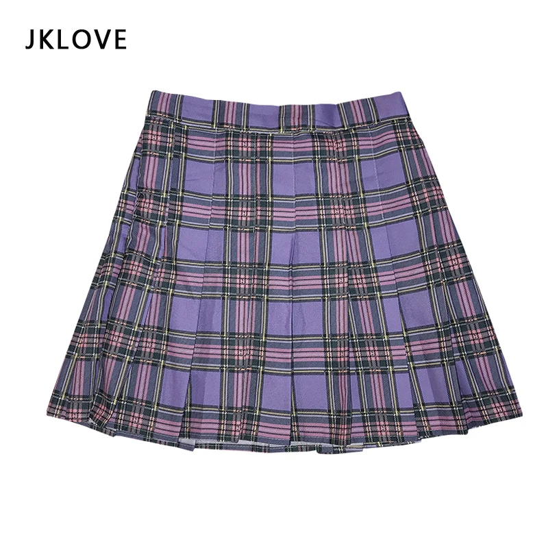 

Uniform Short Skirt 2021 High Waist Plaid Skirt Jk Skirts A-line School Girl Purple White Fashion Tennis Skirt Dress Cloths