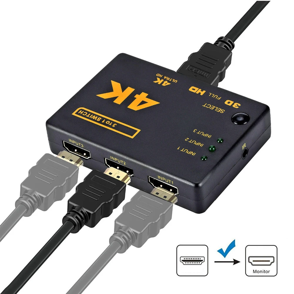 3 Порты и разъёмы совместимому с HDMI сплиттер в 1 из концентратор коробка + пульт