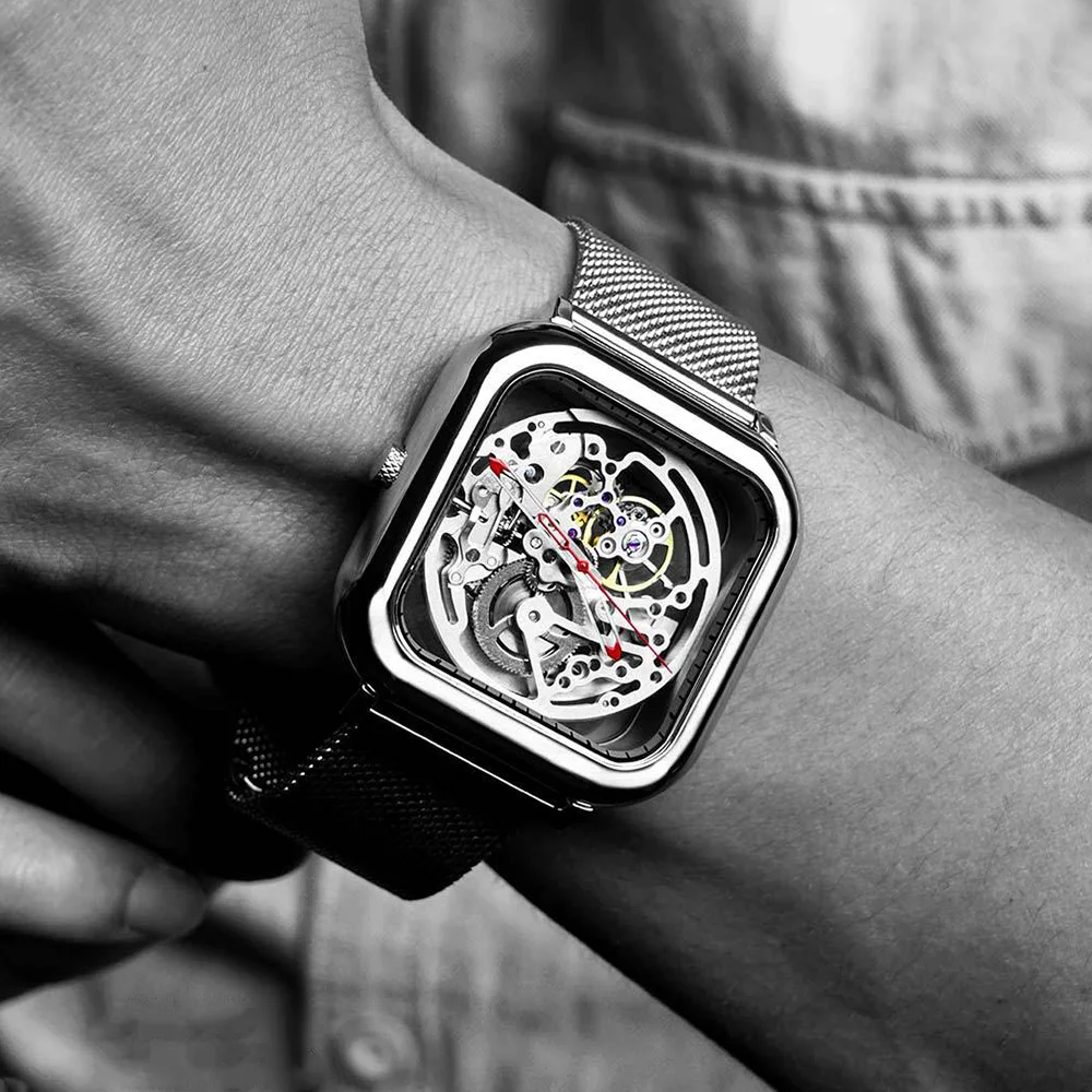 CIGA дизайн полые автоматические механические часы сетка их нержавеющей стали