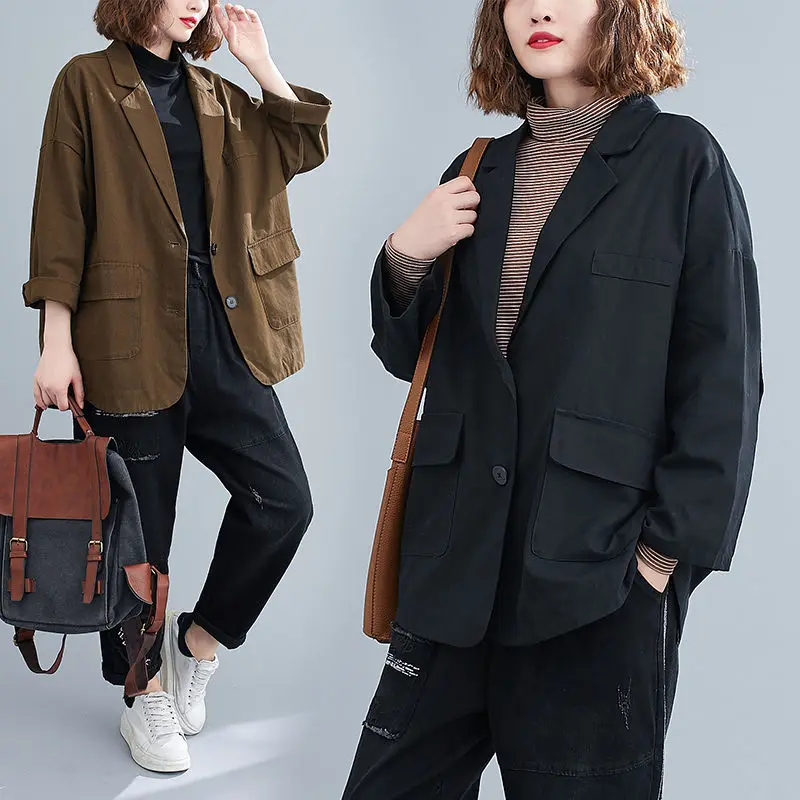 

Retro Suit Jacket Women 2021 New Spring Fall Korean Clothing Big Size Loose Casual Blazer Shirt Coat Ladies Outerwear Tops zh298