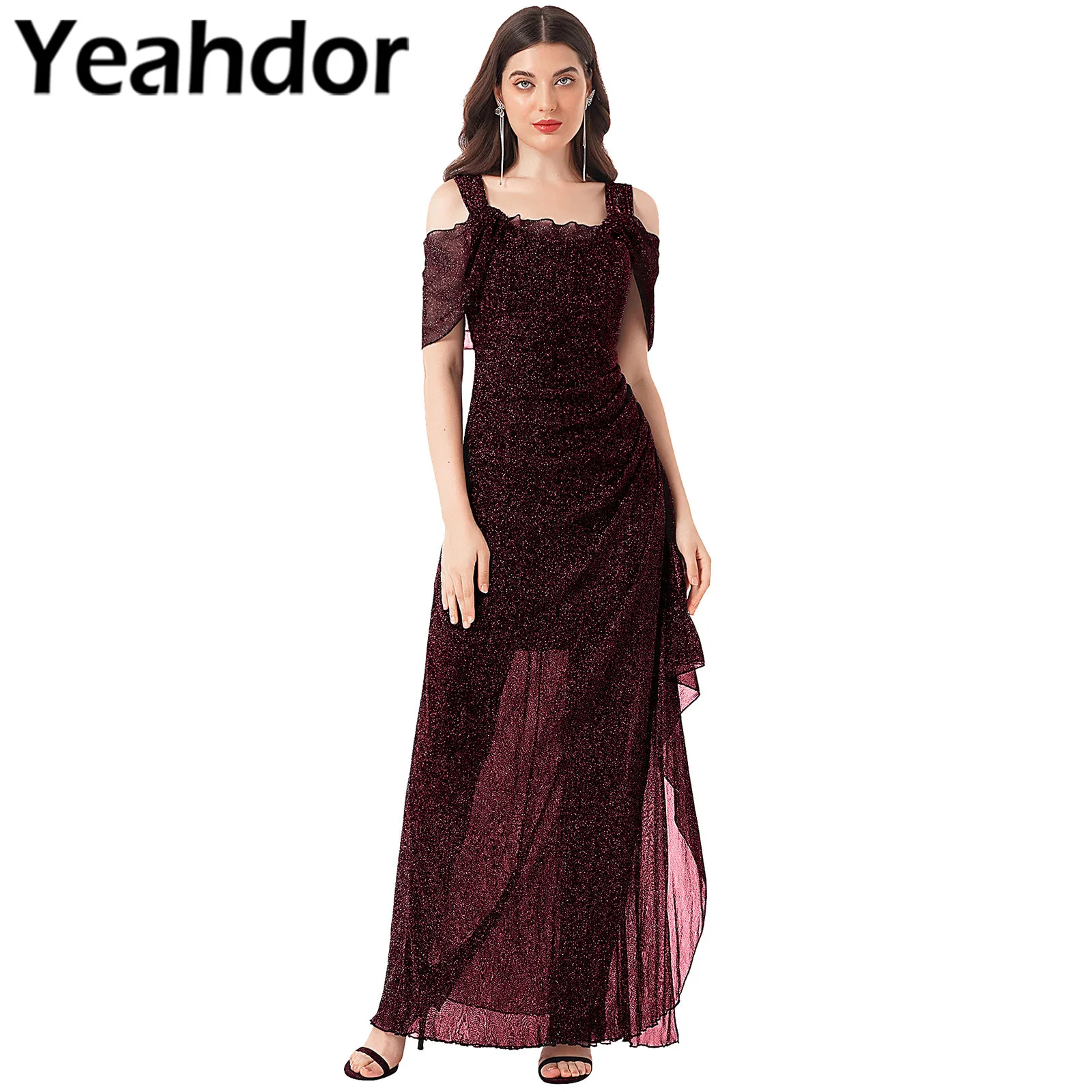

Women's Shiny Bridesmaid Dress Off Shoulder Side Slit Long Dresses for Woman Evening Prom Gown Vestidos Wedding Party Dresses