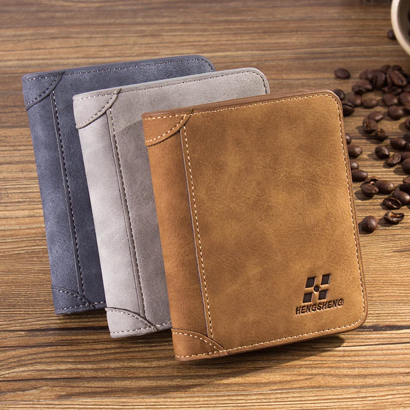 

2021 New Men's Wallet Short Frosted Leather Wallet Three Fold Vertical Wallets Youth Korean Multi Card Wallets