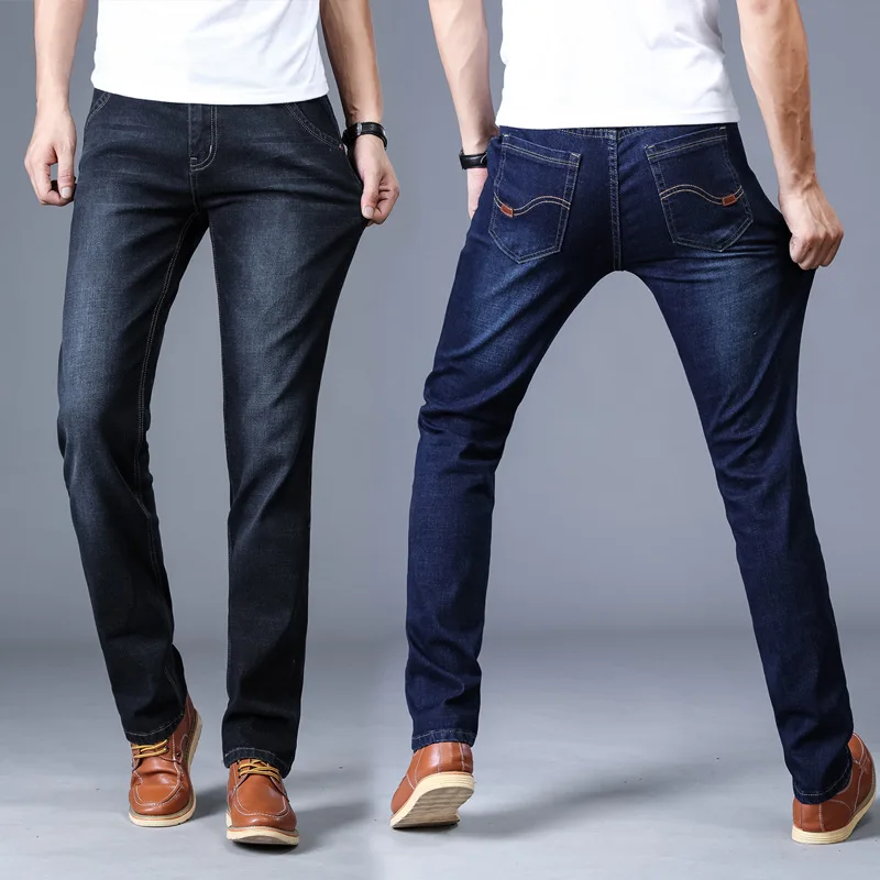 

2021 four seasons High Quality Cotton Denim Jeans men Solid color brand business Straight casual jean pants big size 28-40