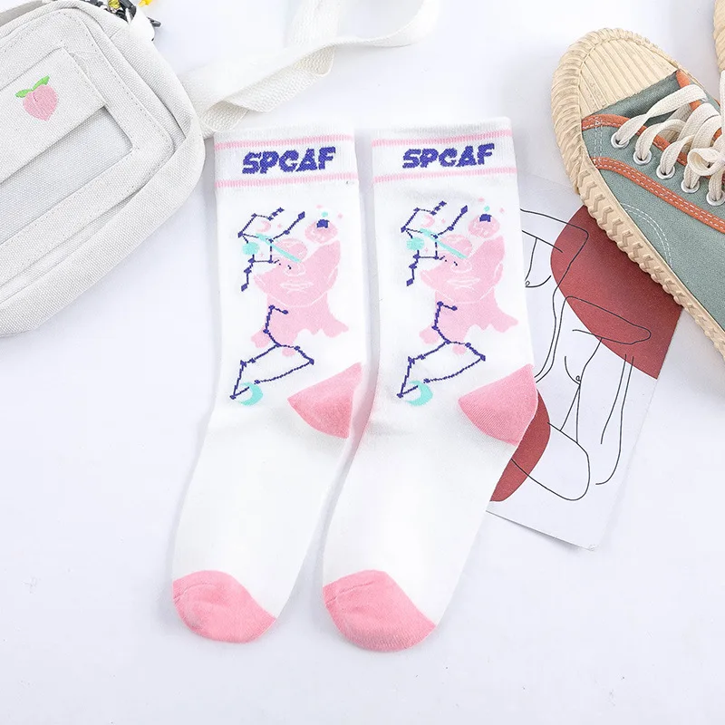 

Cartoon Women Socks Constellation Cotton Sock Lovely Ladies Colorful Unisex High Casual Sox Girls Spring Autumn Trendy Skarpetki