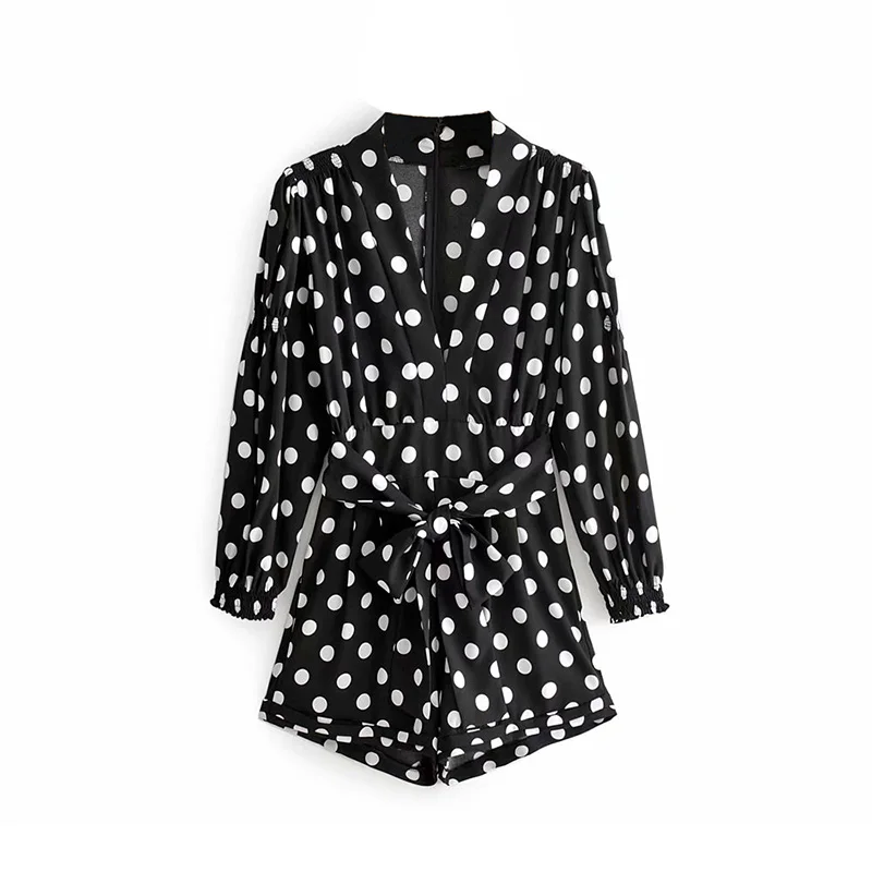 Женский комбинезон в горошек элегантный галстук бабочка пышный с длинным