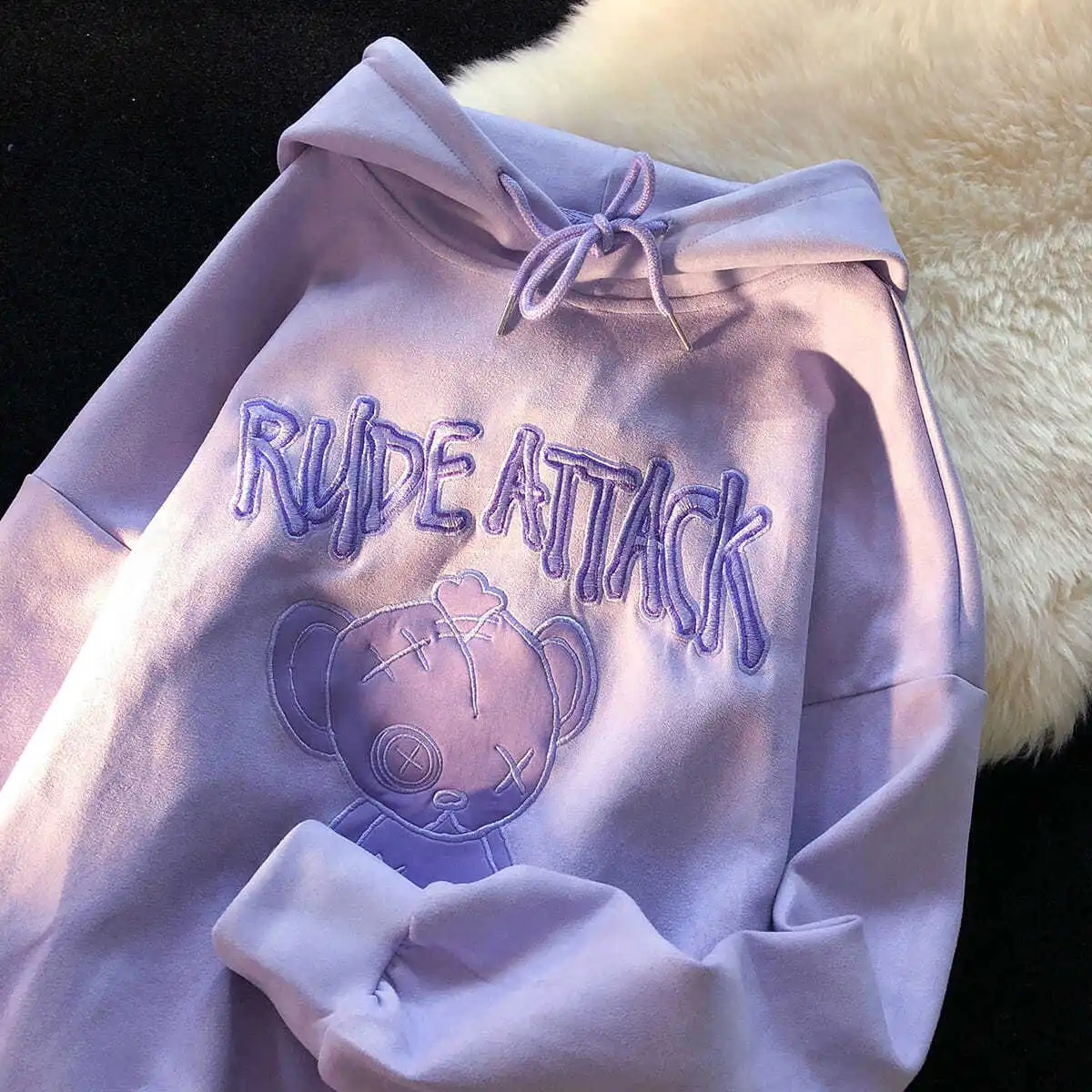 

Japanese Embroidered Cartoon Bear Women's Hoodie 2021 New Cute Loose Coat Casual Plush Warm Sweatshirt Cotton Pullover