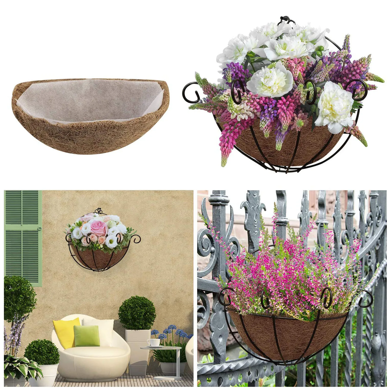 

Replaceable Thick Coco Coir Liners Multiple Sizes Strong Water Absorption Coconut Fiber Lining For Hanging Planter Basket