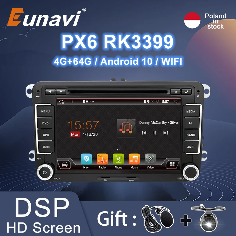 Eunavi 2 Din Android 10 автомобильный аудио dvd плеер радио для VW GOLF 6 Polo Bora JETTA B6 PASSAT Tiguan SKODA