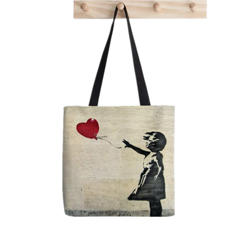 

Shopper Banksy's Girl with a Balloon printed Tote Bag women Harajuku shopper handbag girl Shoulder shopping bag Lady Canvas Bag