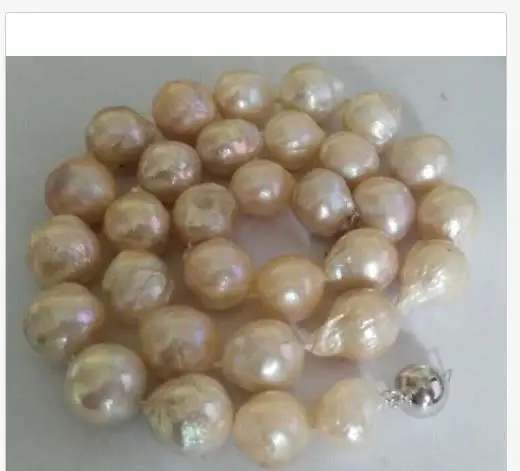 

GORGEOUS 13-14MM SOUTH SEA BAROQUE GOLD PINK PEARL NECKLACE 18"14k