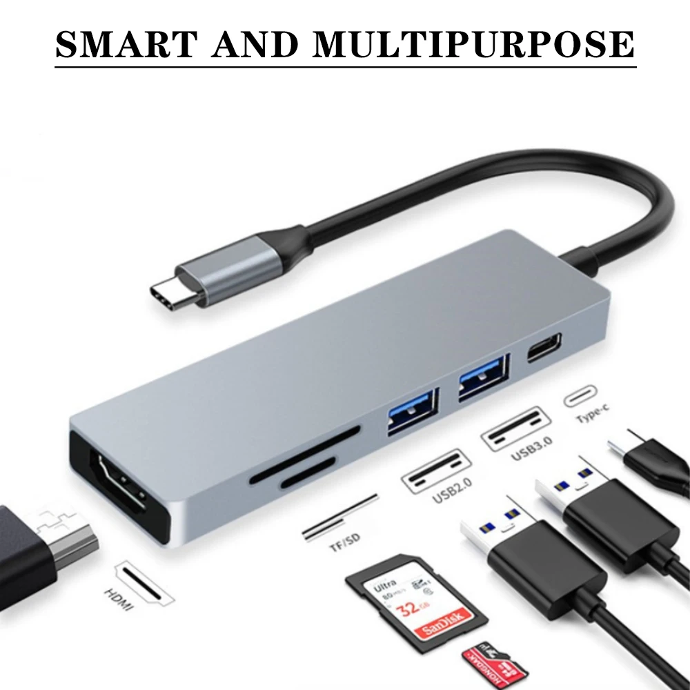 2021 Новый 6In1 мини USB C 3 1 концентратор 6 Порты Тип c-многофункциональный сплитер с 4K HD