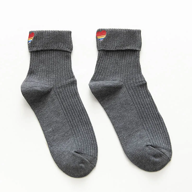 Gray Socks WPLOIKJD корейский хлопок Радуга любовь узорные забавные короткие милые носки для женщин крутые модные повседневные женские носки Harajuku Skarpetki - Цвет: Gray Socks
