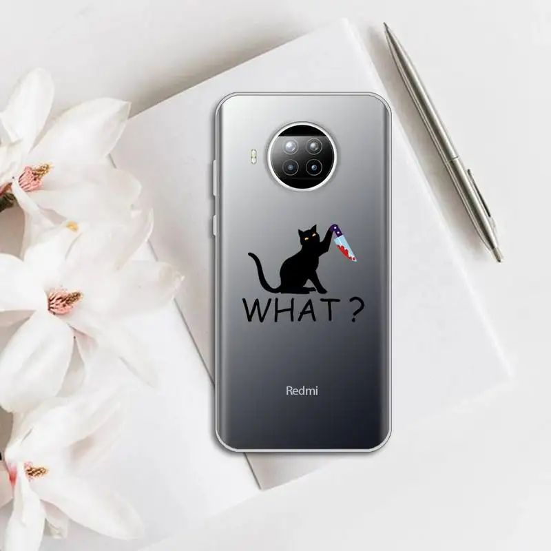 

Funny Black Cat What Phone Case Transparent for Xiaomi Redmi note 10 t 8 9 pro lite 11