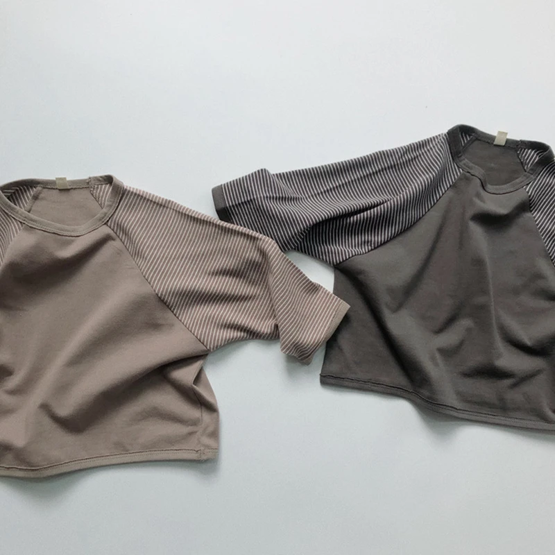 

Детская одежда, Хлопковая полосатая футболка в Корейском стиле для маленьких девочек и мальчиков, весна-осень, пуловер, футболка