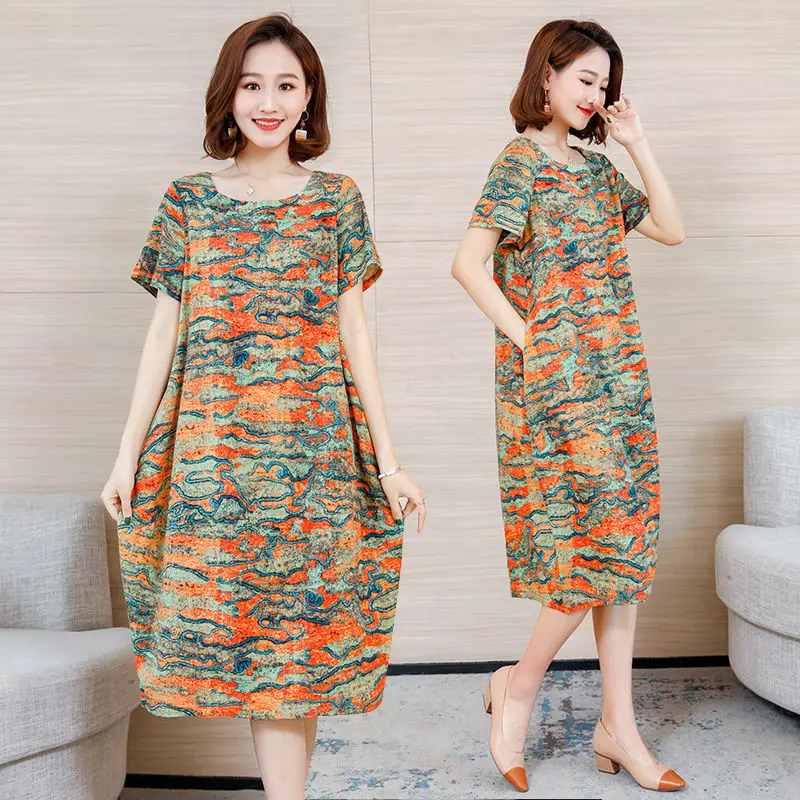 Женское платье с коротким рукавом свободное Повседневное принтом модель S108