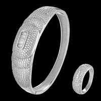 funmode trendy shiny baguette micro cz pave bangle ring jewelry sets for wedding bridal bijoux sets wholesale fs240
