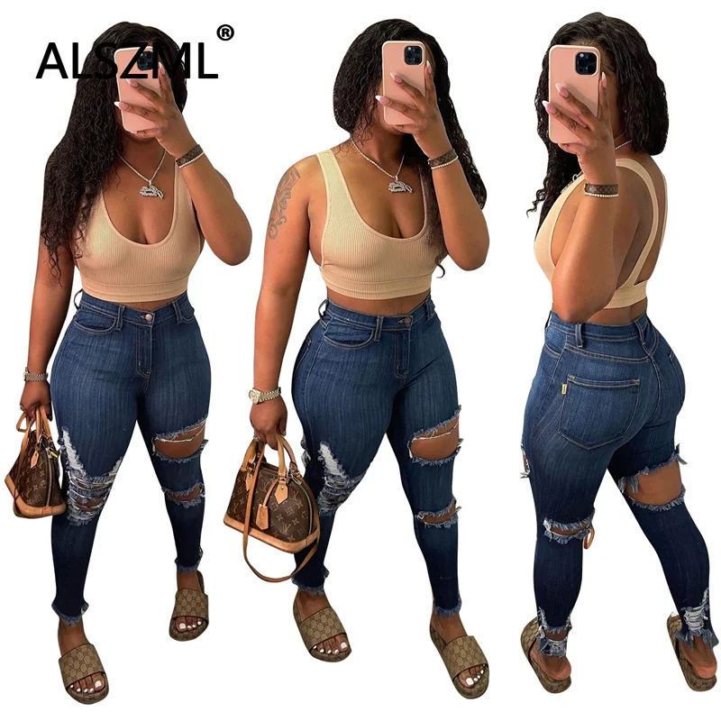 Осенние Синие джинсы уличные модные повседневные брюки Joker | Женская одежда