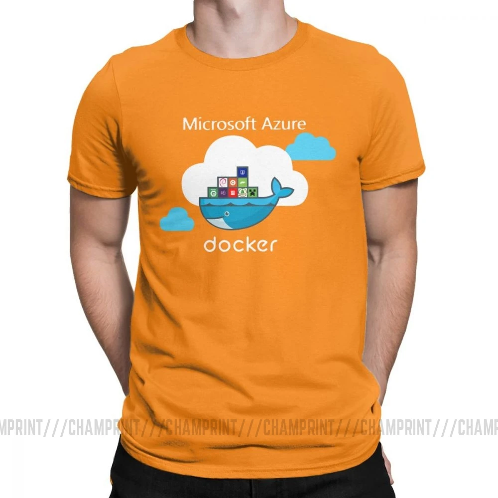 Мужские футболки Docker On Azure, одежда из чистого хлопка, крутые футболки с коротким рукавом и круглым воротником размера плюс - Цвет: Оранжевый