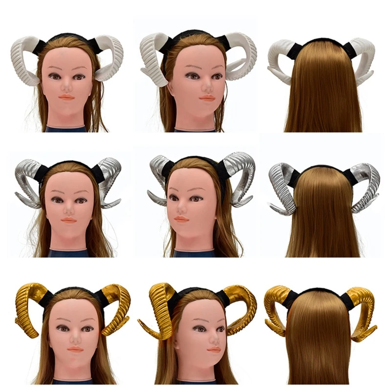 Женский обруч для волос готический с искусственной антилопой и рогом овцы