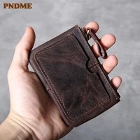 pndme simple vintage high quality crazy horse leather credit card bag luxury genuine leather small thin coin purses id holder