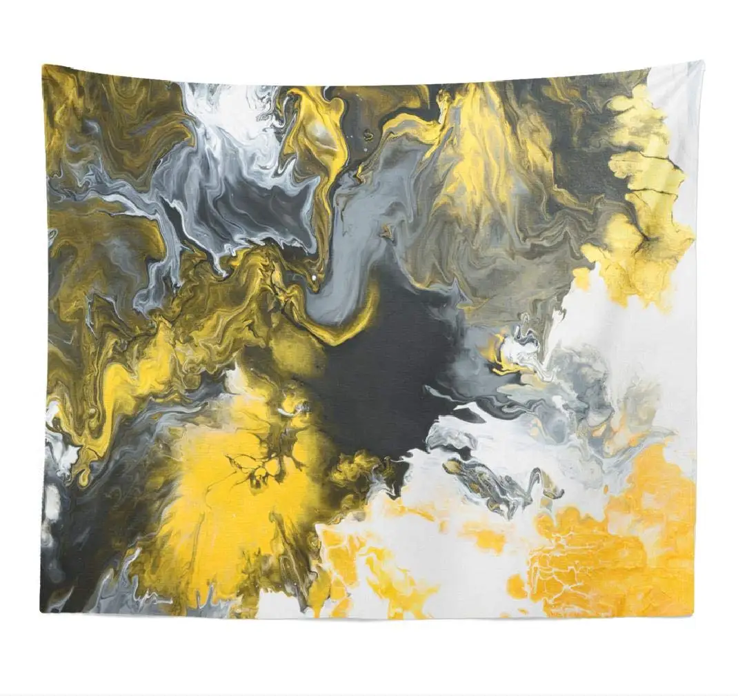 Grey and Yellow Art Decorative Tapestry Black White with Gold Marble Abstract Acrylic Wall Hanging | Дом и сад
