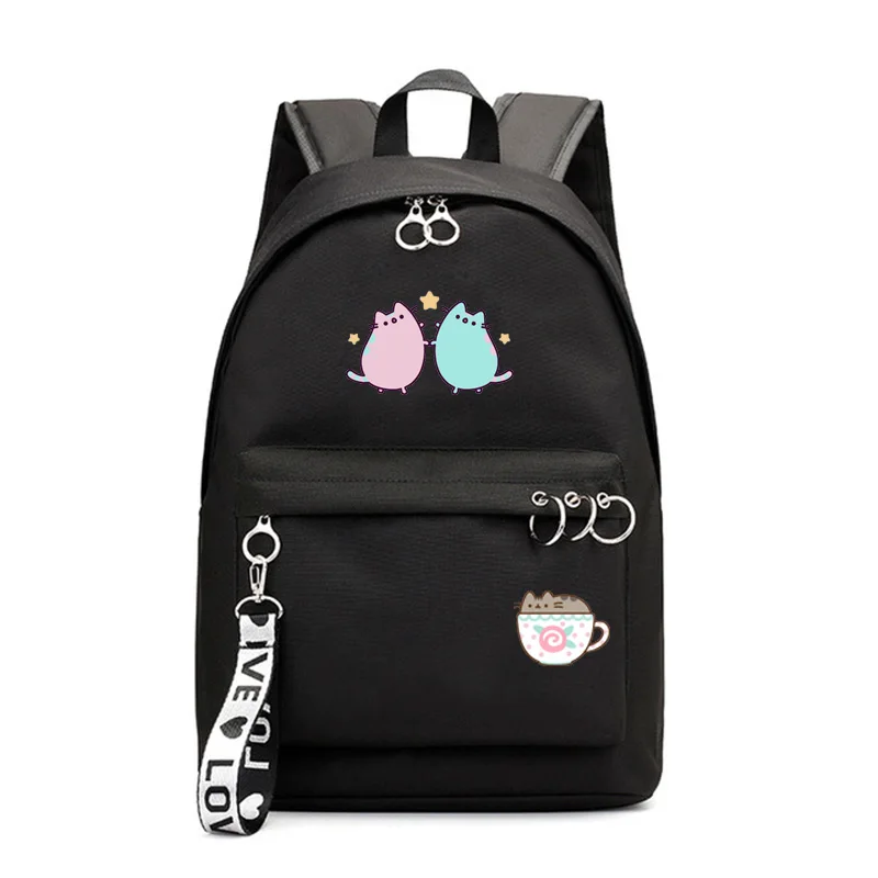 Black B IMIDO Punsheen Cat студенческие рюкзаки аниме Kawaii школьные сумки для девочек Твердые круглые украшения для подростков повседневный рюкзак для путешествий - Цвет: Black B