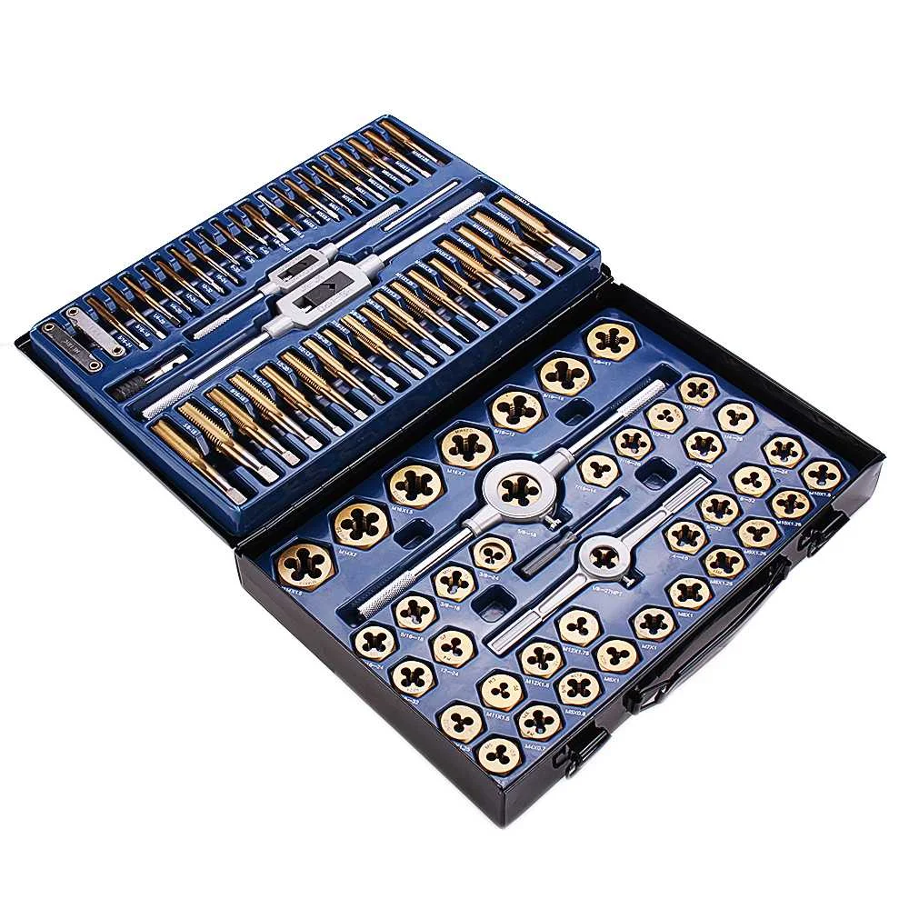 

86Pcs Tungstem Steel Plating Titanium Tap Die Set Metric Thread SAE Tap And Die Set Combination Metric Tools Kit Sets Durable