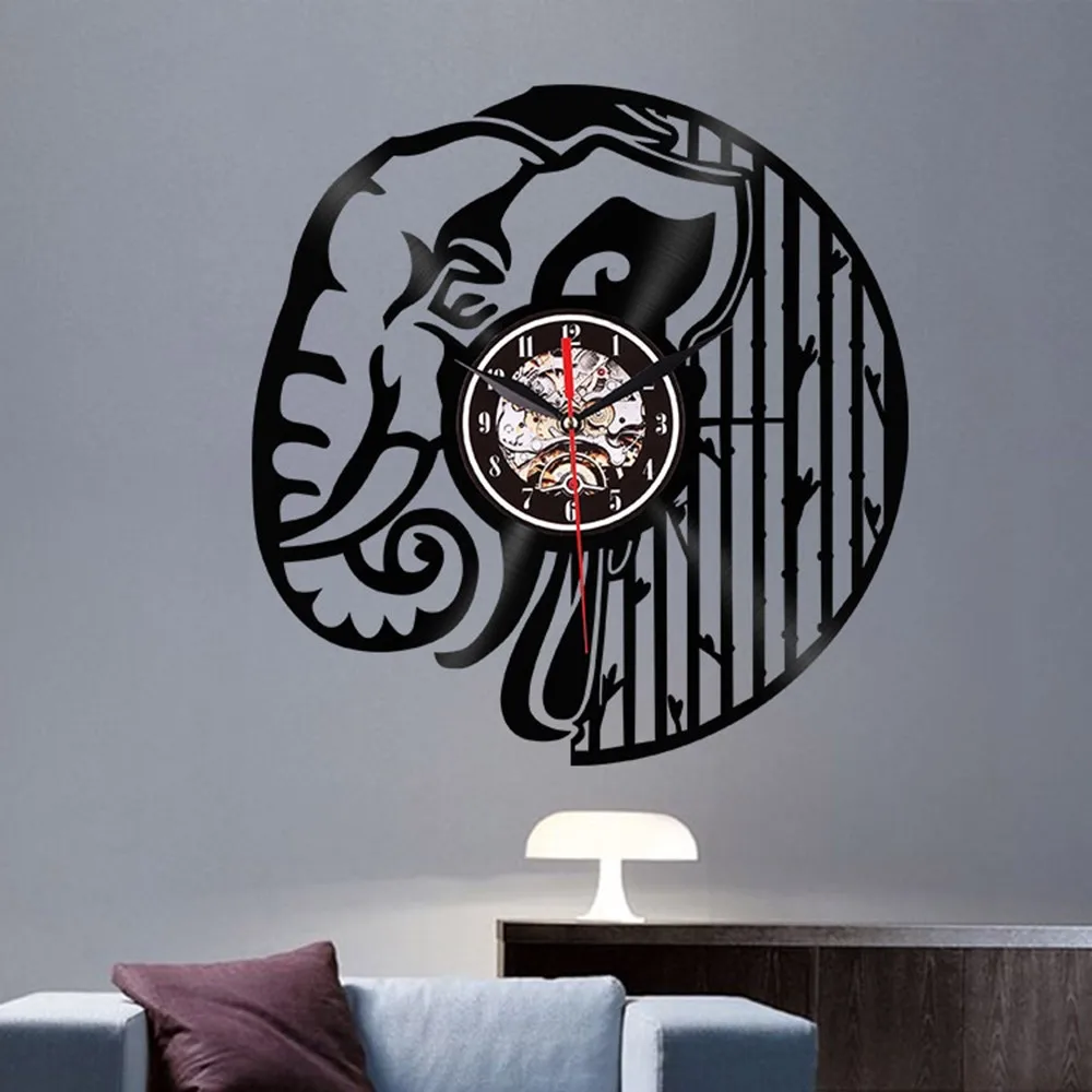3D Ретро Настенные часы силуэт слона художественная декоративная стена дикие