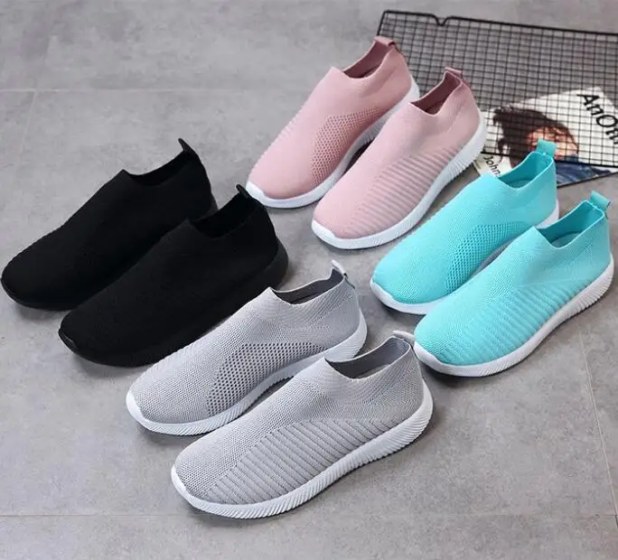 

Women Casual Shoes Light Sneakers Breathable Mesh Summer knitted Vulcanized Shoes Outdoor Slip-On Sock Shoes Plus Size Tennis Wo