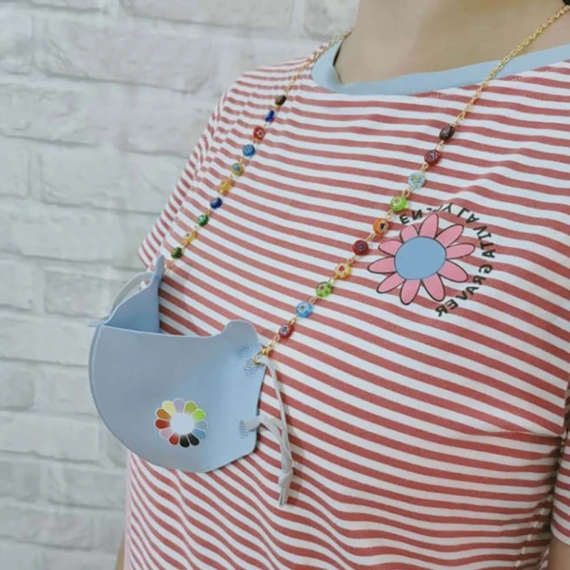

Women Face Mask Decorative Holder Lanyard Eyeglass Colored Flower Glass Beaded Chain Mouth Cover Retainer Strap Necklace
