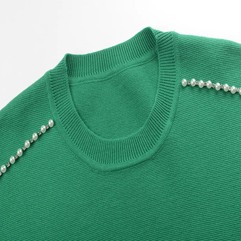 Женский трикотажный свитер с круглым вырезом длинным рукавом | Женская одежда