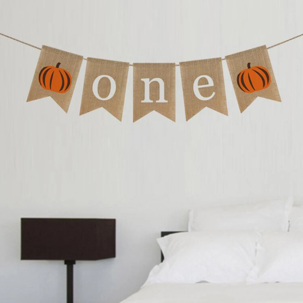 2pcs Autumn Thanksgiving Decorations For Home Baby Birthday Banner ONE Pumpkin Pattern Swallow Tail Flag Party Props | Дом и сад