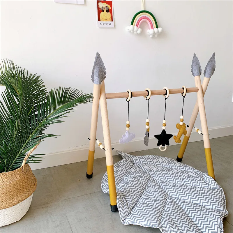 Nordic Baby Activity Gym Play Nursery Sensory Ring-pull Toy Wooden Frame Infant Room Toddler Clothes Rack Gift Kids Room Decor